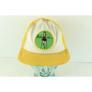 Vintage 70s Cross Country Runner Running Patch Trucker Hat Snapback Yellow USA